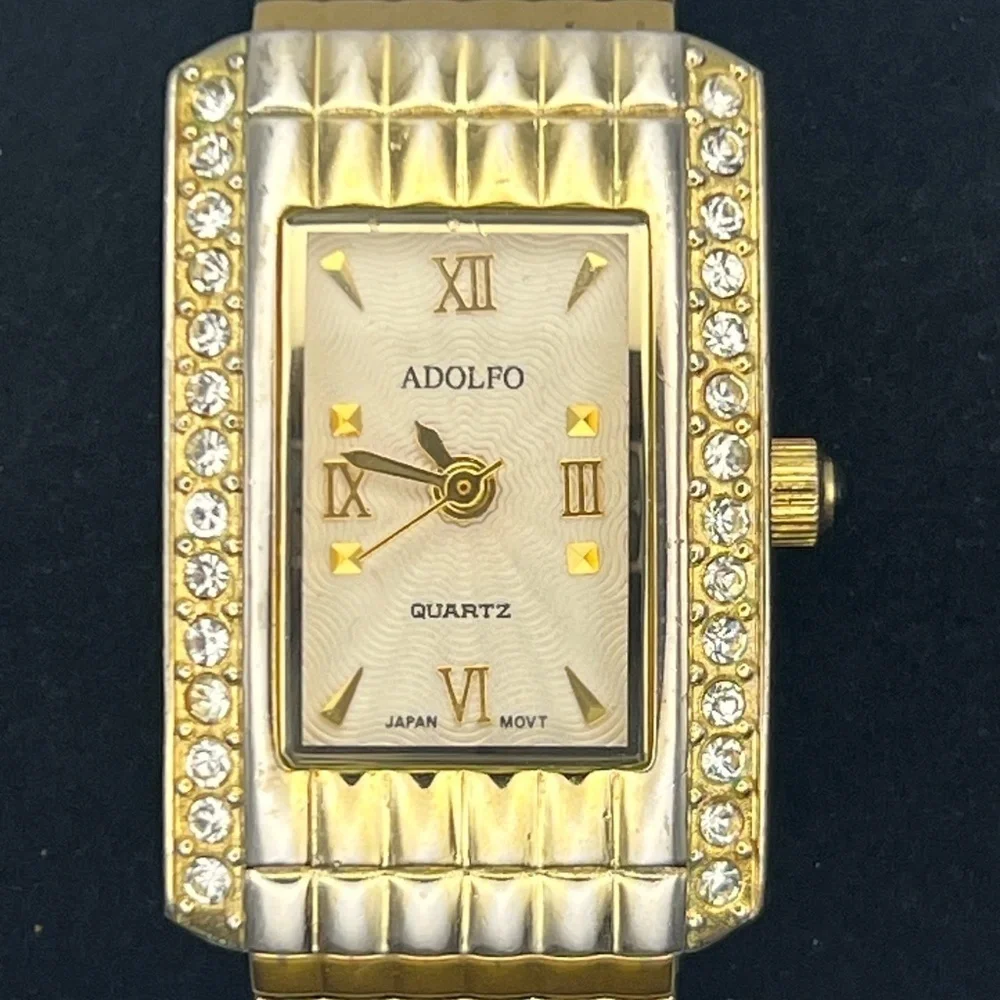 Vintage Adolfo Petite Gold tone and Crystals Ladies Watch Working